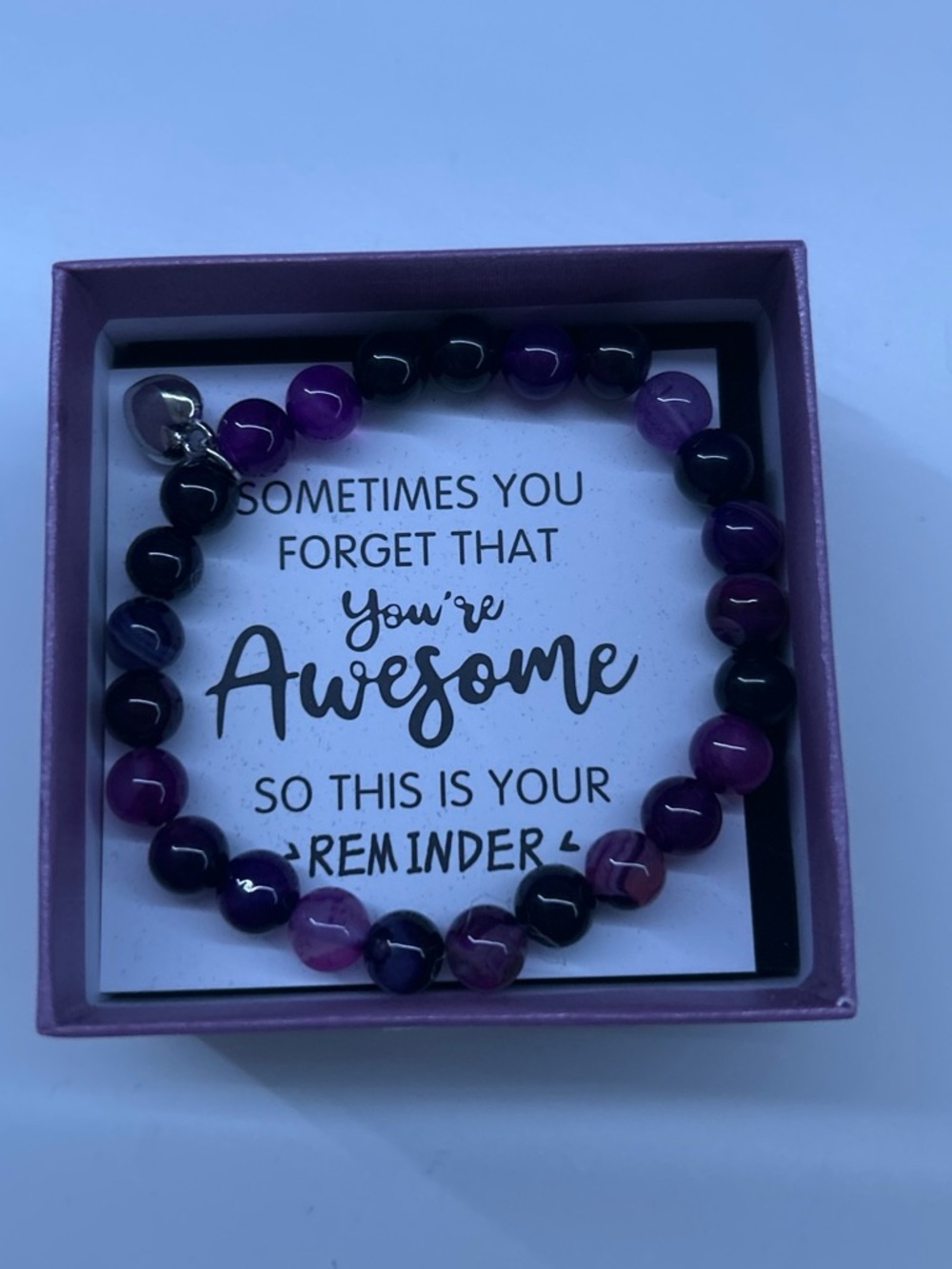 Purple Agate Beaded Stretch Bracelet - Inspirational Gift